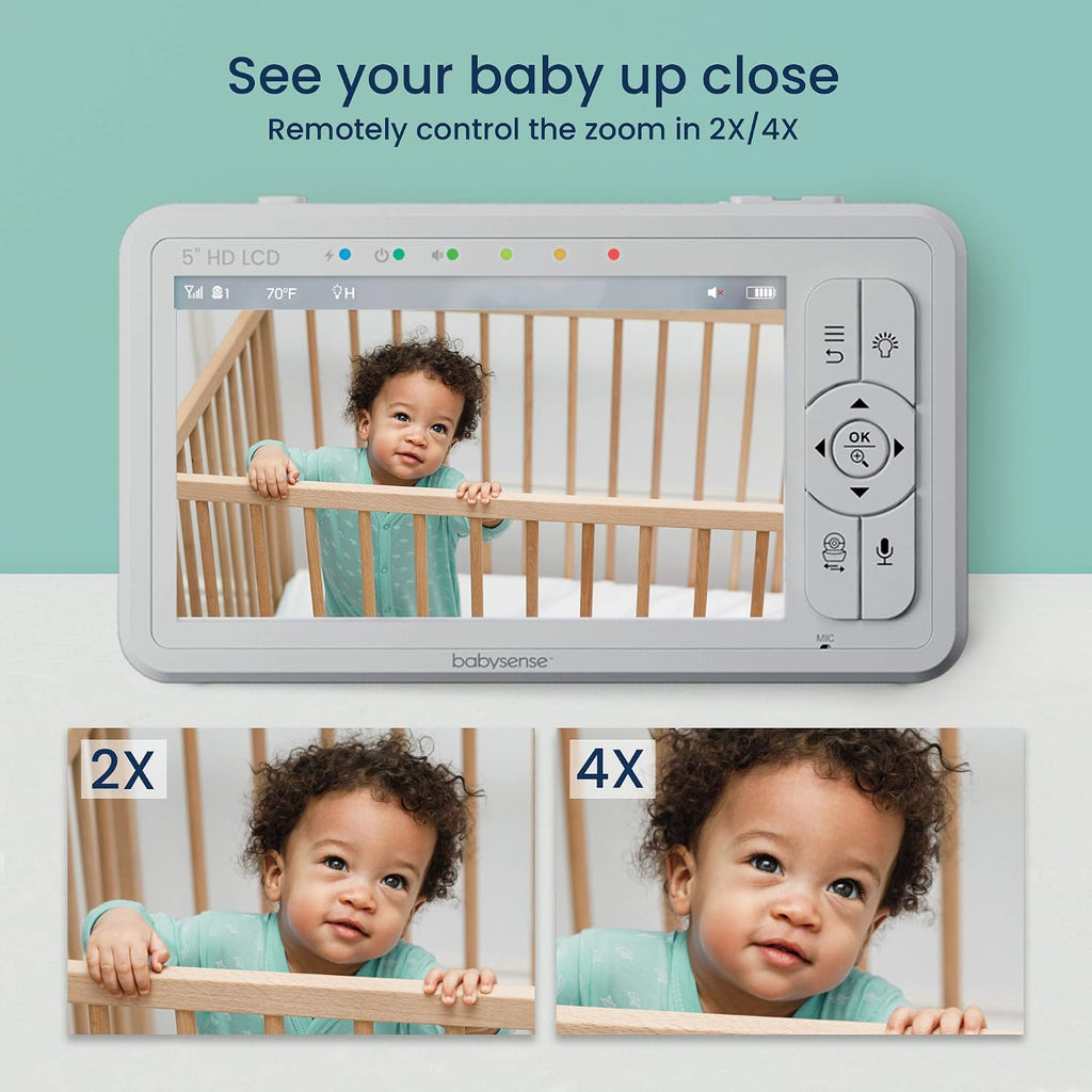 Babysense 3 in 1 Video Baby Monitor with 2 HD Cameras & 5' HD Display Bundled with 2 Smart Baby White Noise Sound and Light Machines for Multiple-Children Monitoring