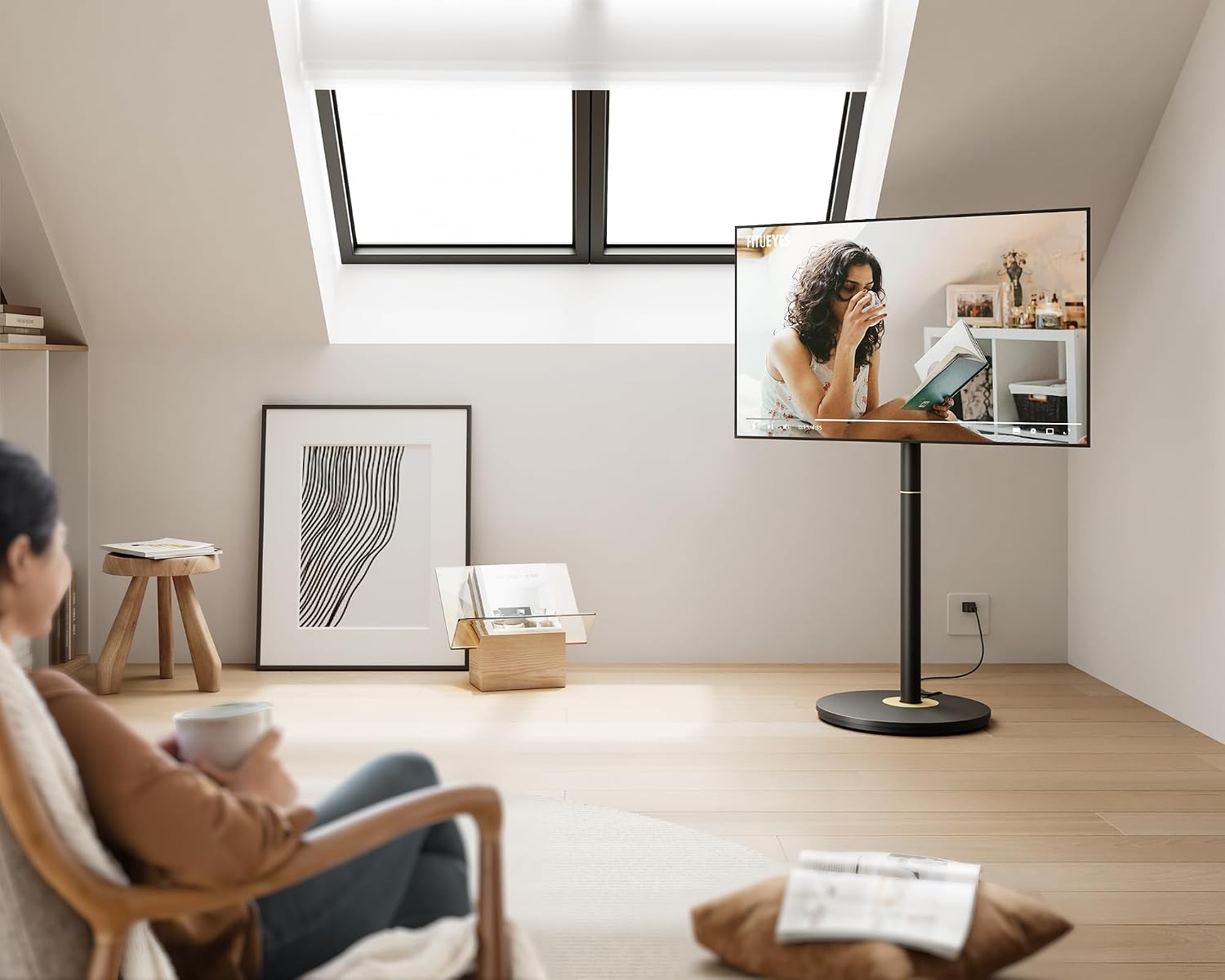 FITUEYES Design Mobile Rolling TV Cart for 32-65 Inches Television, Modern Corner TV Floor Stand on Wheels Fits Max VESA 400x400mm, V2 Portable Smart Television Cart, Black, Master Series