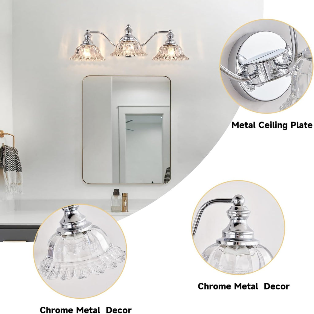 XIEDUN Chrome Vanity Light 3 Light Bathroom Lights Vanity Lights for Bathroom Bathroom Light Fixtures