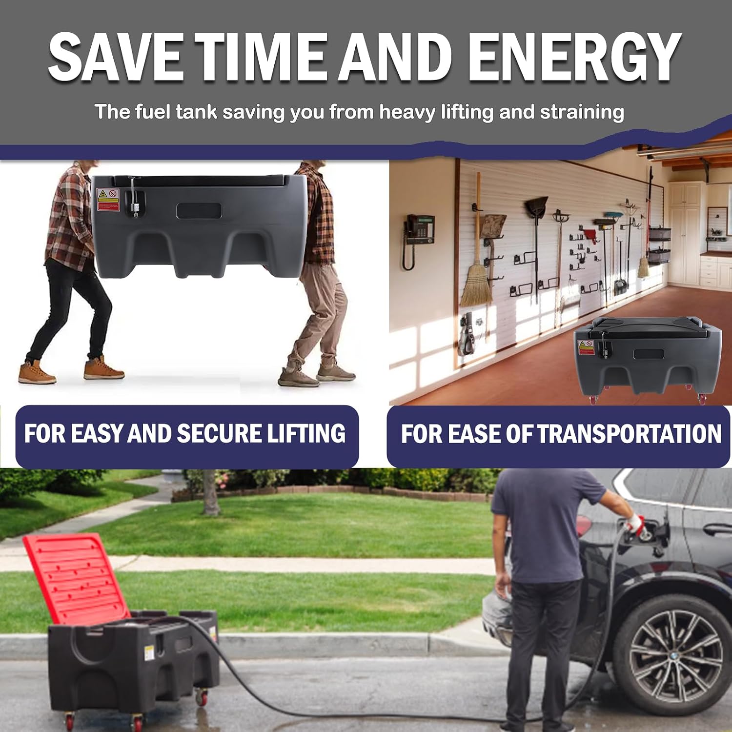 40 Gallon Gasoline Diesel Fuel Transfer Tank with 3.7GPM Flow Rate 12V DC Self-Priming Fuel Transfer Pump, Manual Fueling Nozzle, for Easy Fuel Transportation