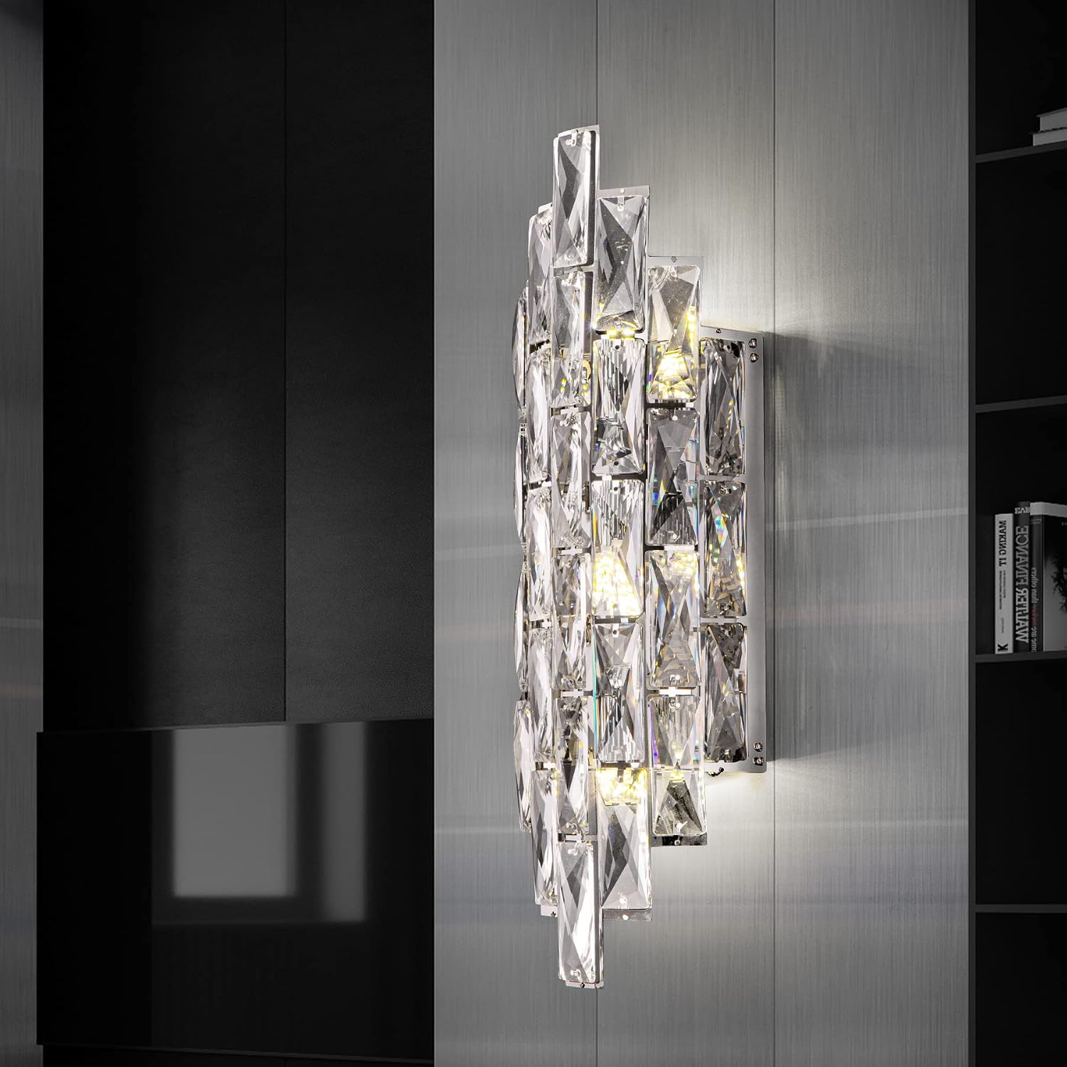 Modern Crystal Chrome Wall Sconces, Wall Light Fixtures, Indoor Wall Lamp, Vanity Wall Mount Lamps for Living Room Bedroom Bathroom Bedside Hallway Stairway