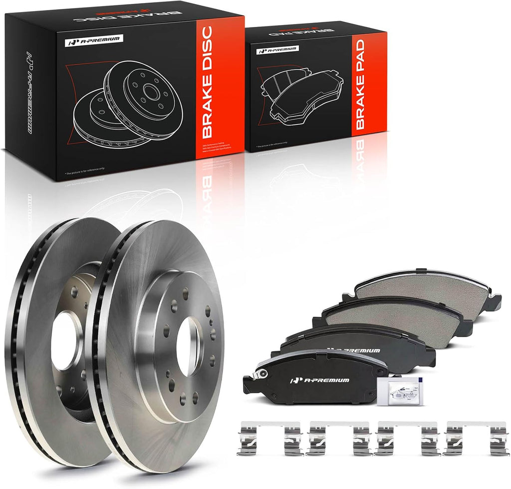 A-Premium 12.99 in (330mm) Front Vented Disc Brake Rotors + Ceramic Pads Kit Compatible with Select Chevy, Cadillac & GMC Models - Escalade, Avalanche, Silverado, Suburban, Tahoe, Express, Sierra, XTS