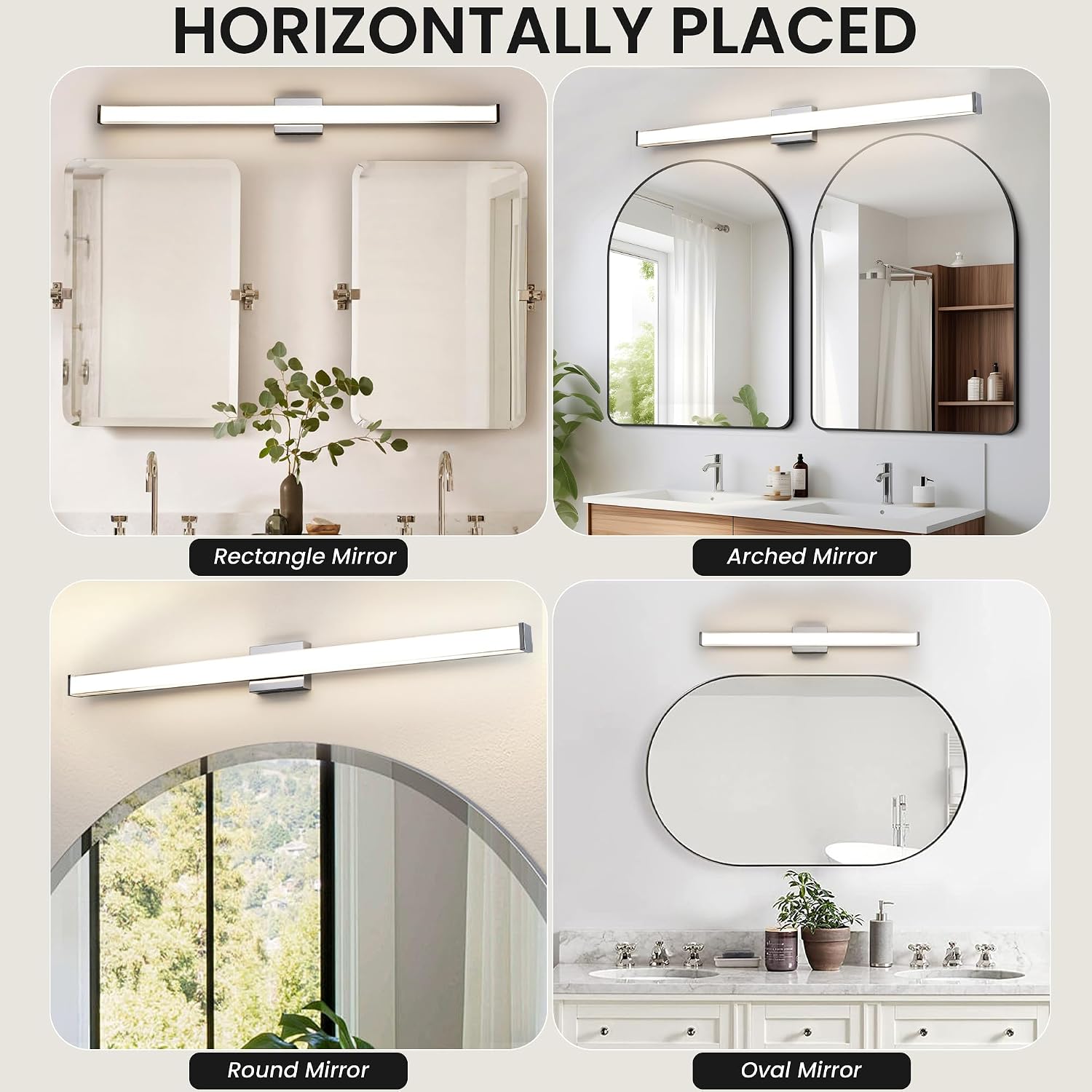 Modern LED Bathroom Vanity Light 48 inch 32W Dimmable 3CCT Bathroom Light Fixture Over Mirror Rectangle Bath Vanity Light Bar with Double Layer Acrylic Shade (Chrome)