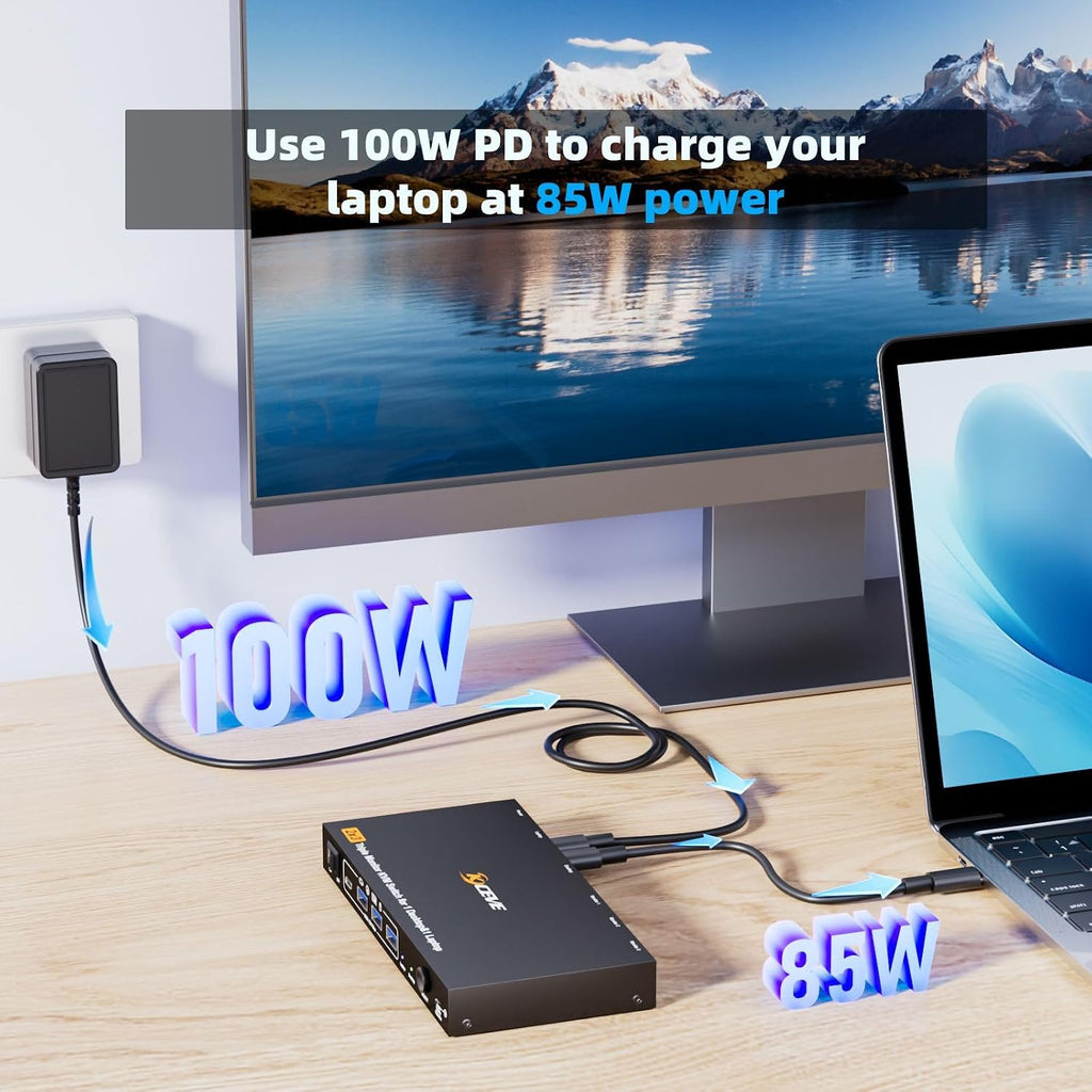 KCEVE Triple Monitor KVM Switch for 1 Laptop 1 Desktop, USB 3.1 KVM Switch 3 Monitors 2 Computer USB C HDMI DP Share 4 USB Device, 100W PD, 4K@60Hz, MST, Wired Remote(4K USB C DP HDMI 2 in 3 Out KVM)