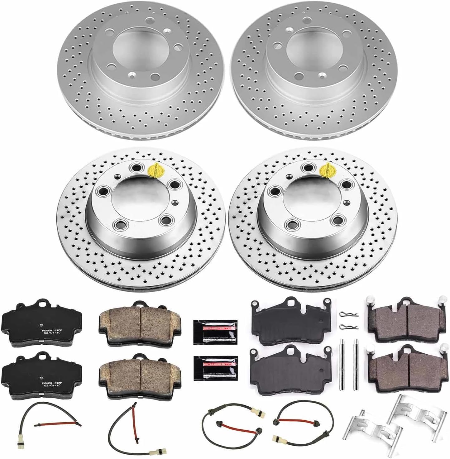 PowerStop Front and Rear Brake Kit for Porsche Boxster 2005-08 | Porsche Cayman 2007-08 - Fully-Coated Disc Rotors with Z23 Carbon-Fiber Ceramic Brake Pads Upgrade, CRK5794