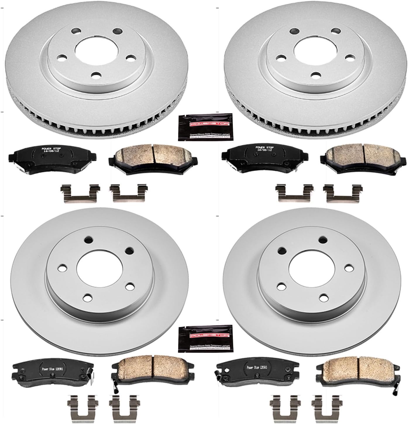 PowerStop Front and Rear Brake Kit for Buick LeSabre 2000-05 |Park Avenue 1997-04 |Riviera 1997-99 - Fully-Coated Disc Rotors with Z17 Ceramic Brake Pads Replacement, CRK1543