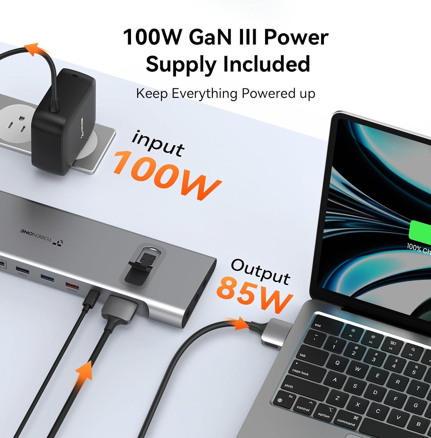 TobenONE MacBook Docking Station Dual 4K@60Hz Monitor, 16-in-2 USB C Docking Station Stand with 2.5Gbps Ethernet,100W GaN Power Supply, 2 HDMI&DP, 5 USB Ports