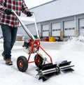 Hand Push Power Broom Sweeper 43CC 1.25KW Gasoline Powered Outdoor Walk Behind Sweeper, for Dirt Grass Leaves Lawn Debris Artificial Turf & Light Snow Cleaning
