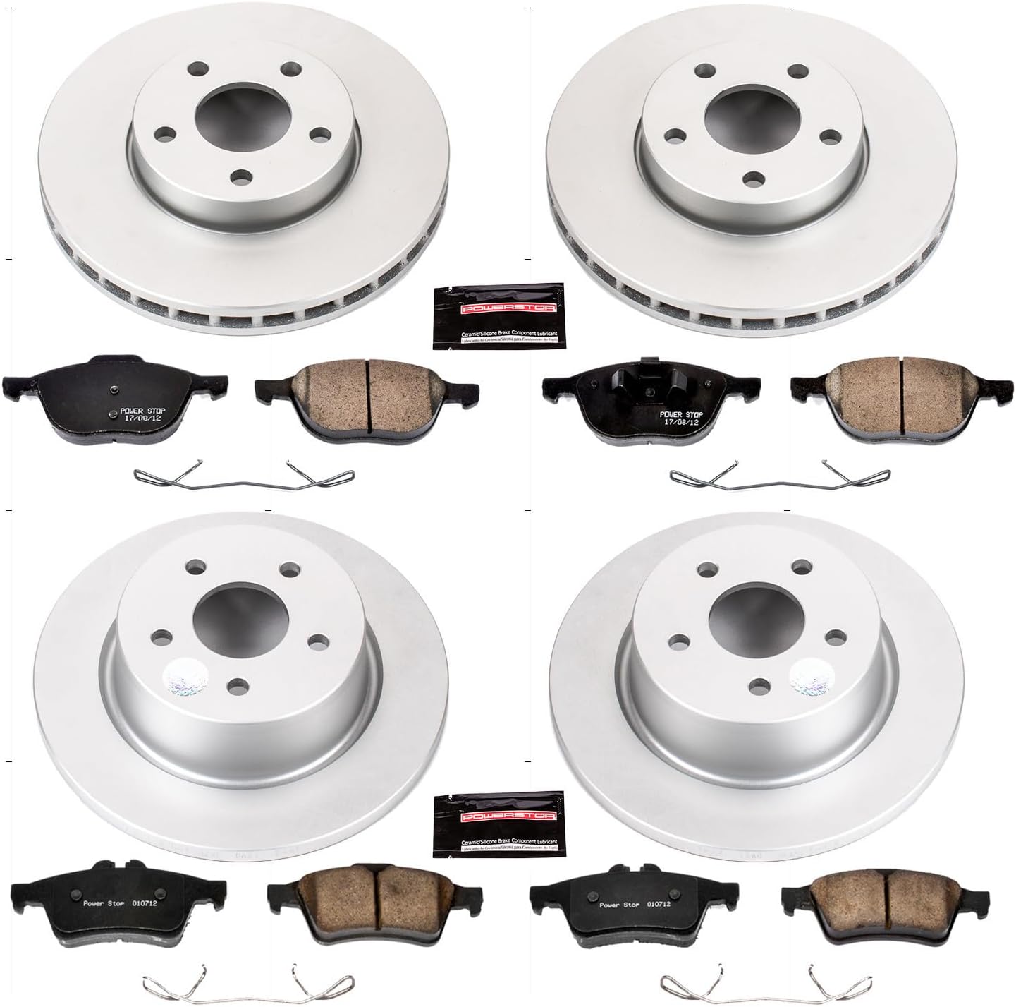 PowerStop Front and Rear Brake Kit for Ford C-Max 2013-18 - Fully-Coated Disc Rotors with Z17 Ceramic Brake Pads Replacement, CRK6397