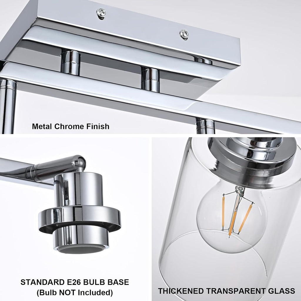 5-Light Track Lighting Kit Ceiling Kitchen Track Lighting Fixtures Chrome Bathroom Vanity Wall Lights with Clear Glass Multi-Directional Rotating Tracking Light Heads Spotlight for Accent Shop