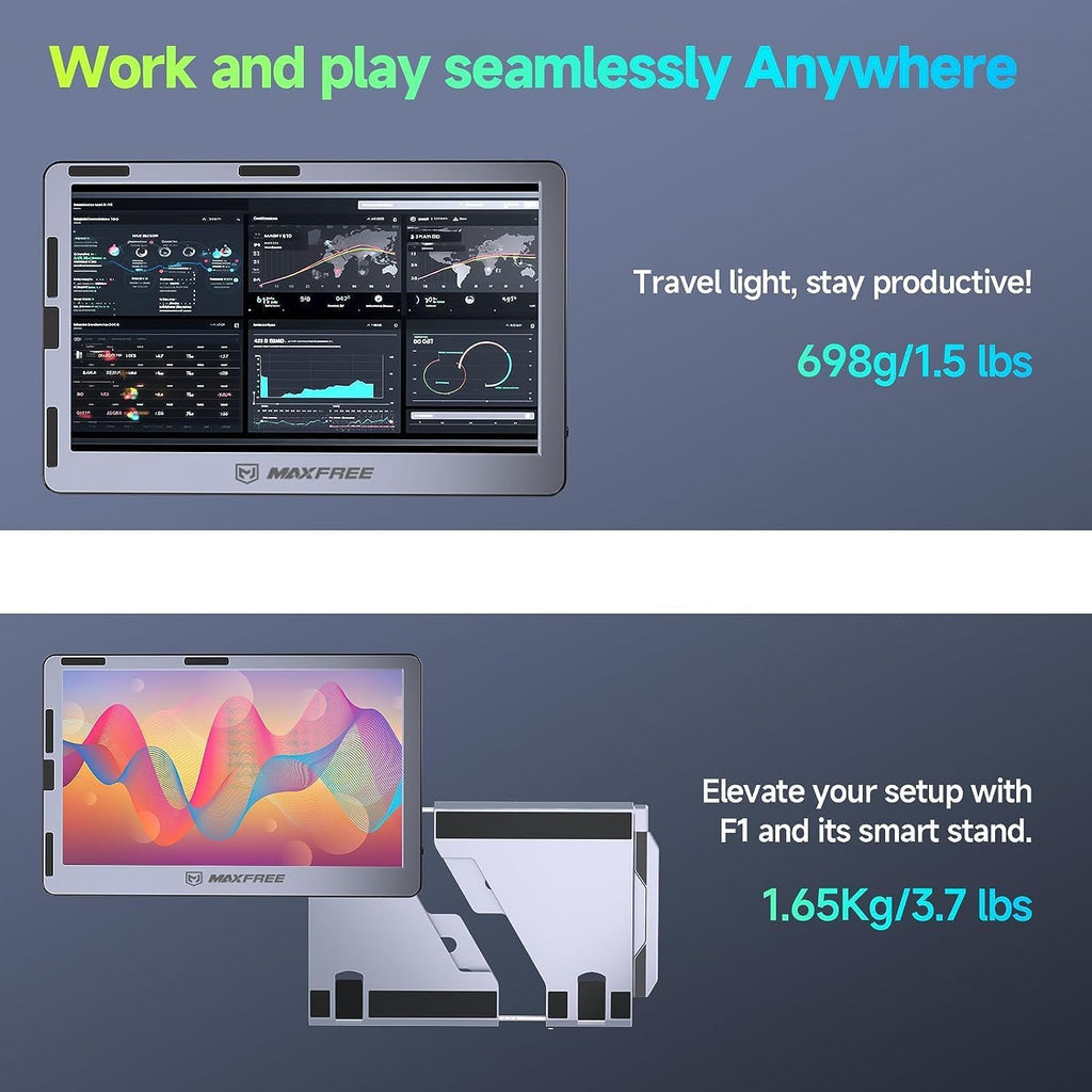 Maxfree F1 Laptop Screen Extender - 14' FHD Laptop Monitor Extender Dual Screen with 360° Rotation Stand, Portable Monitor for Laptops 13-17' Plug & Play for Windows/Mac/Android/Switch/PS5