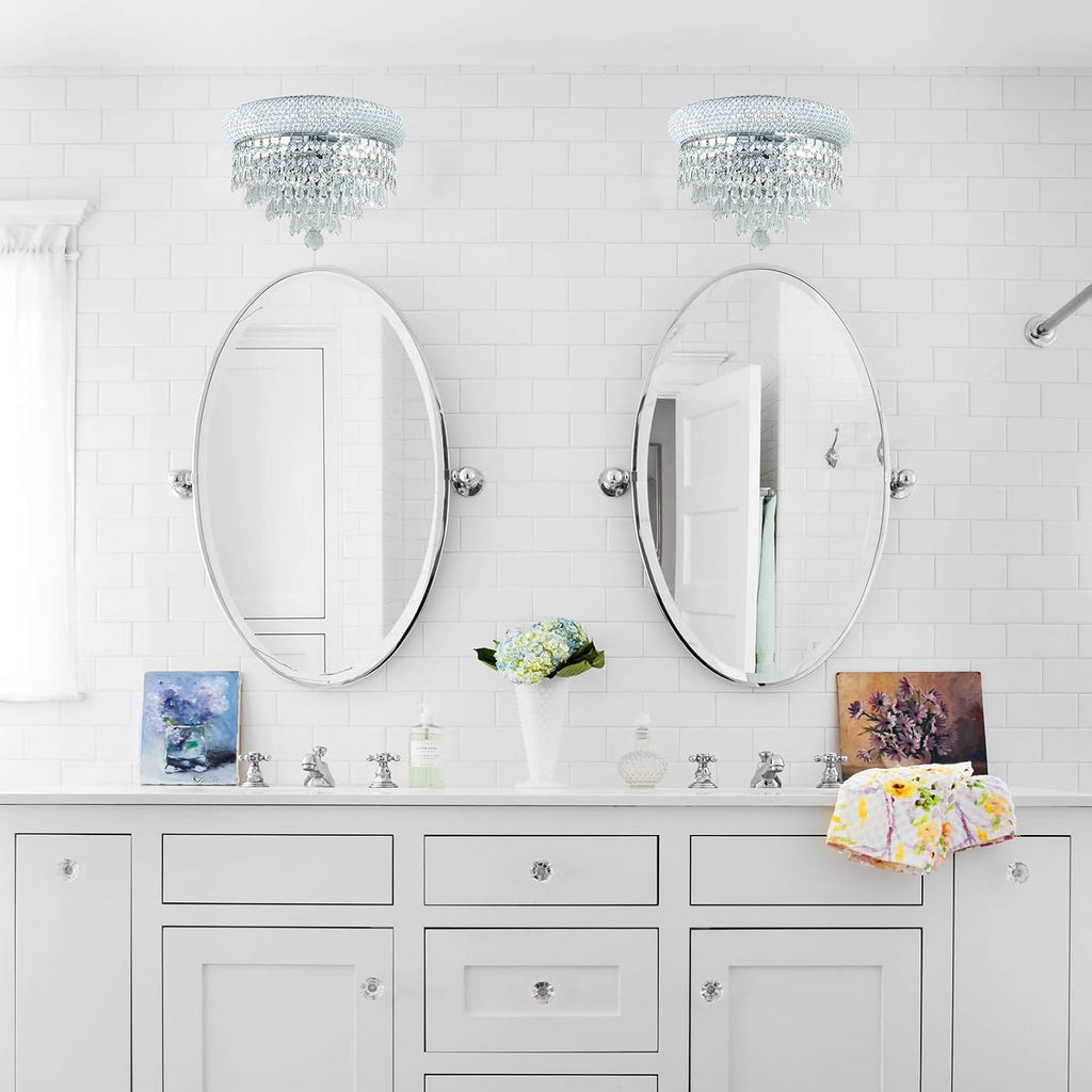 2-Lights Crystal Icicle Prisms Drops Wall Sconce Light for Living Room Dining Room Bathroom Vanity Mirrors Hallway Bedroom Closet Stairway (Chrome)