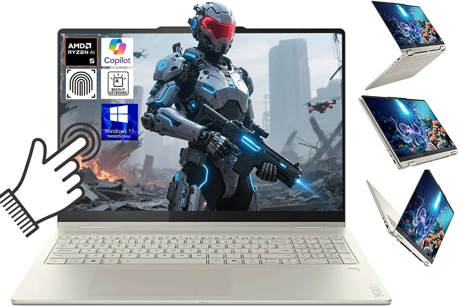 Lenovo Yoga 7 2-in-1 Laptop, 16' IPS Glass AMD Ryzen™ AI 5 340 Processor (2.00 GHz up to 4.80 GHz) 16 GB LPDDR5X-7500MT/s 1 TB SSD M.2 2242 PCIe Gen4 16' WUXGA (1920 x 1200)
