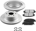 Pads and Rotors Kits, SCITOO Brake Kits Suitable for Cadillac Escalade,for Chevy Avalanche Silverado 1500,for GMC Sierra 1500 Yukon XL 1500,Rear Drilled and Slotted Dics Rotors Ceramic Brake Pads