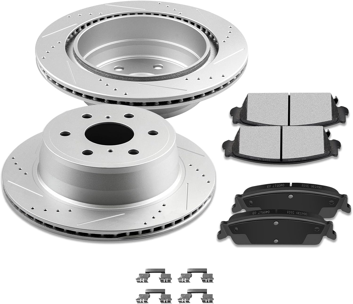Pads and Rotors Kits, SCITOO Brake Kits Suitable for Cadillac Escalade,for Chevy Avalanche Silverado 1500,for GMC Sierra 1500 Yukon XL 1500,Rear Drilled and Slotted Dics Rotors Ceramic Brake Pads