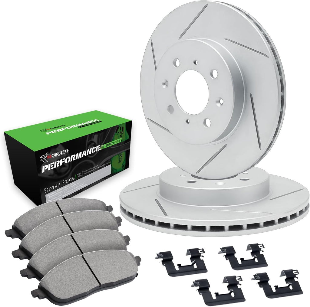 R1 Concepts Front Brake Kit Fits 2011-2019 Ford Fiesta| Performance Sport Pads, Slotted Rotors| Hardware| 10.2' Front
