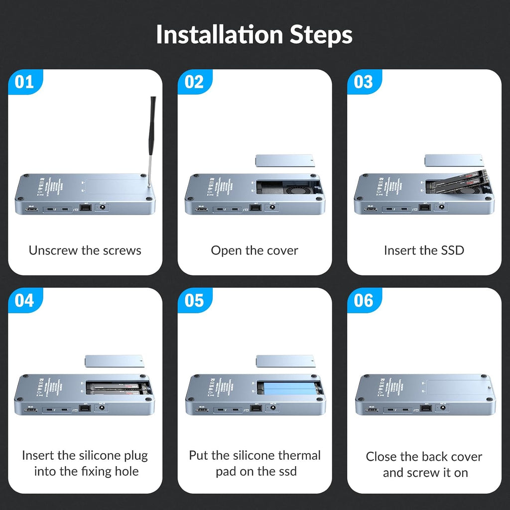 10 in 1 Docking Station with Thunderbolt 3 Port, 2X USB 3.1 Gen1, 2X USB 3.1 Gen2, PD 60W, 8K@60Hz DP, 3.5 Audio/Mic, Ethernet, 120W DC in, NVMe and SATA M.2 SSD Enclosure
