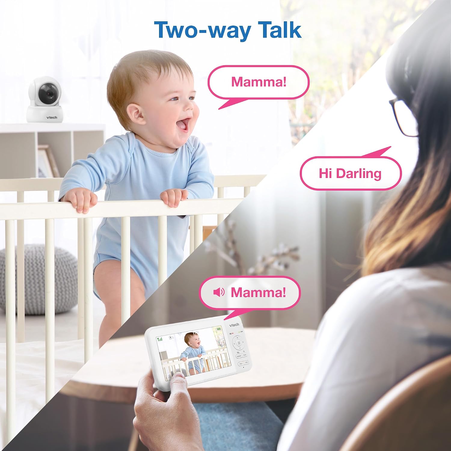 VTech 924-3W Video Baby Monitor with 3 Cameras, 5' LCD Screen, No WiFi, Pan Tilt Zoom, Up to 17Hrs Video & 31Hrs Audio Battery, 1000ft Range, Night Vision, Lullabies, Temperature Sensor, 2-Way Talk