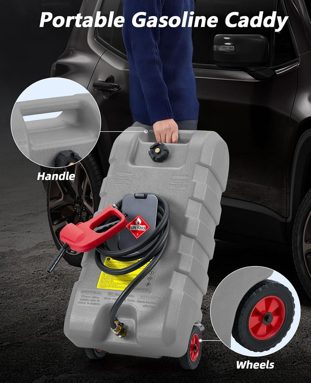 15 Gallon Fuel Caddy With Pump,Portable Fuel Tank On Wheels With Le Fluid Transfer Siphon Pump and 10-Inch Hose for Cars, Boats, Lawnmowers, ATVs Container for Gasoline Transfer