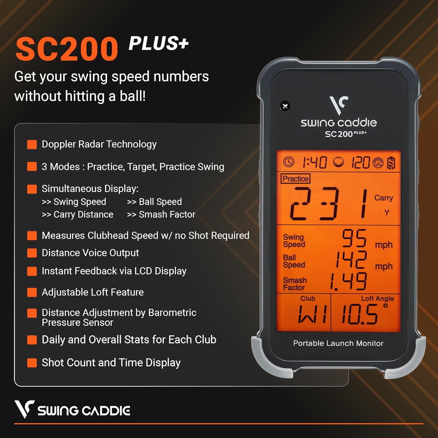 Voice Caddie Portable Golf Launch Monitor and Swing Analyzer with Real-Time Shot Data Tracking | Ideal Golf Swing Trainer/Training Equipment for Indoor & Outdoor | Up to 20 Hours Battery Life