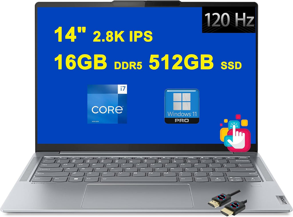 Lenovo Slim 7 Business Laptop | 14' 2.8K Touch 120Hz 400nits 100% sRGB | Intel 12-core i7-1360P | 16GB DDR5 512GB SSD | Backlit Fingerprint Thunderbolt4 FHD Camera Rapid Charge Win11Pro + HDMI Cable