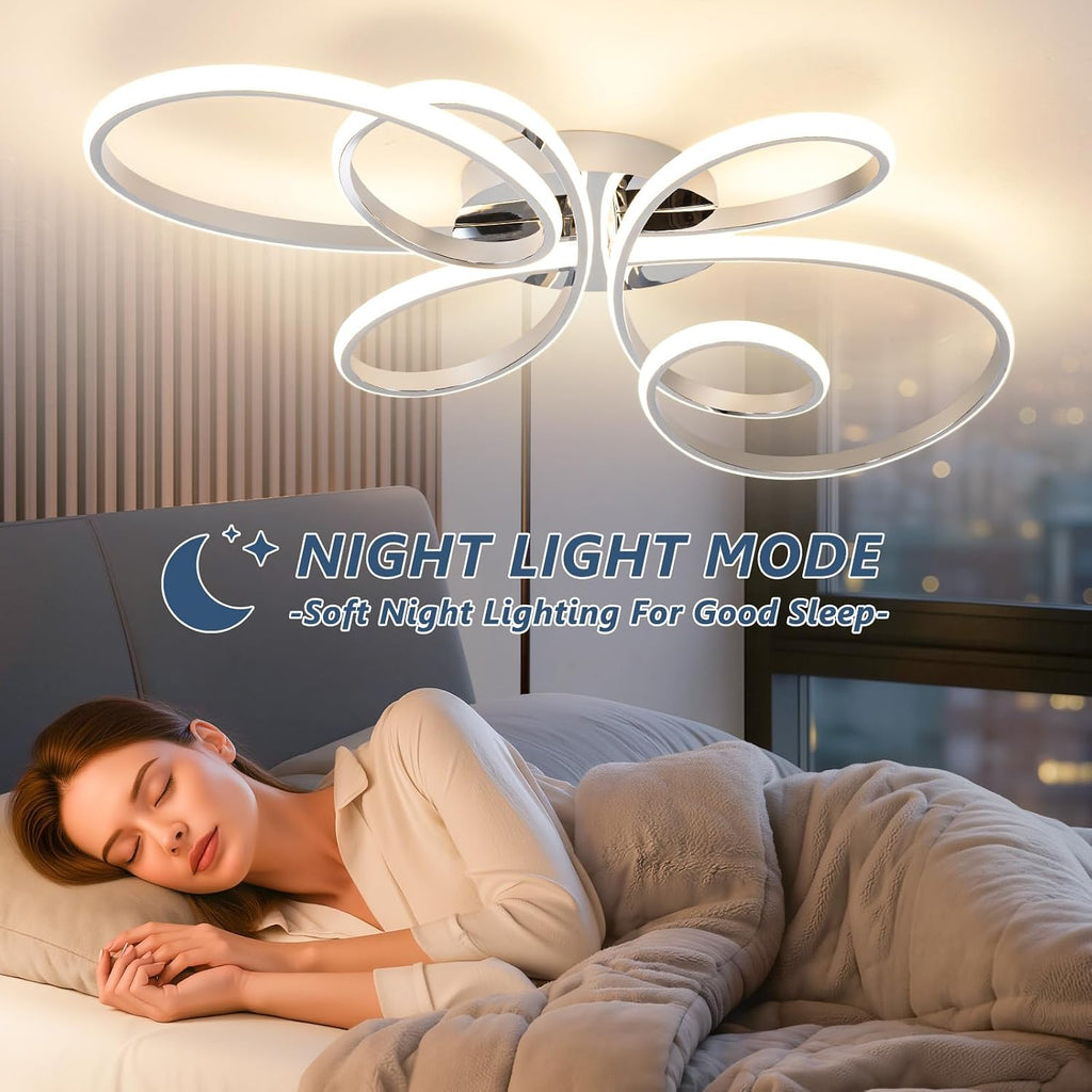 66W Modern LED Ceiling Light, 39.37Inch Flower Flush Mount Light Fixture with Remote Control Chrome Dimmable Ceiling Lamp for Living Room, Bedroom, Dining Room, Hallway, Kitchen