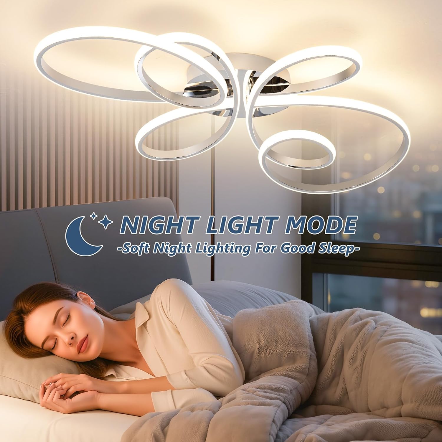 66W Modern LED Ceiling Light, 39.37Inch Flower Flush Mount Light Fixture with Remote Control Chrome Dimmable Ceiling Lamp for Living Room, Bedroom, Dining Room, Hallway, Kitchen