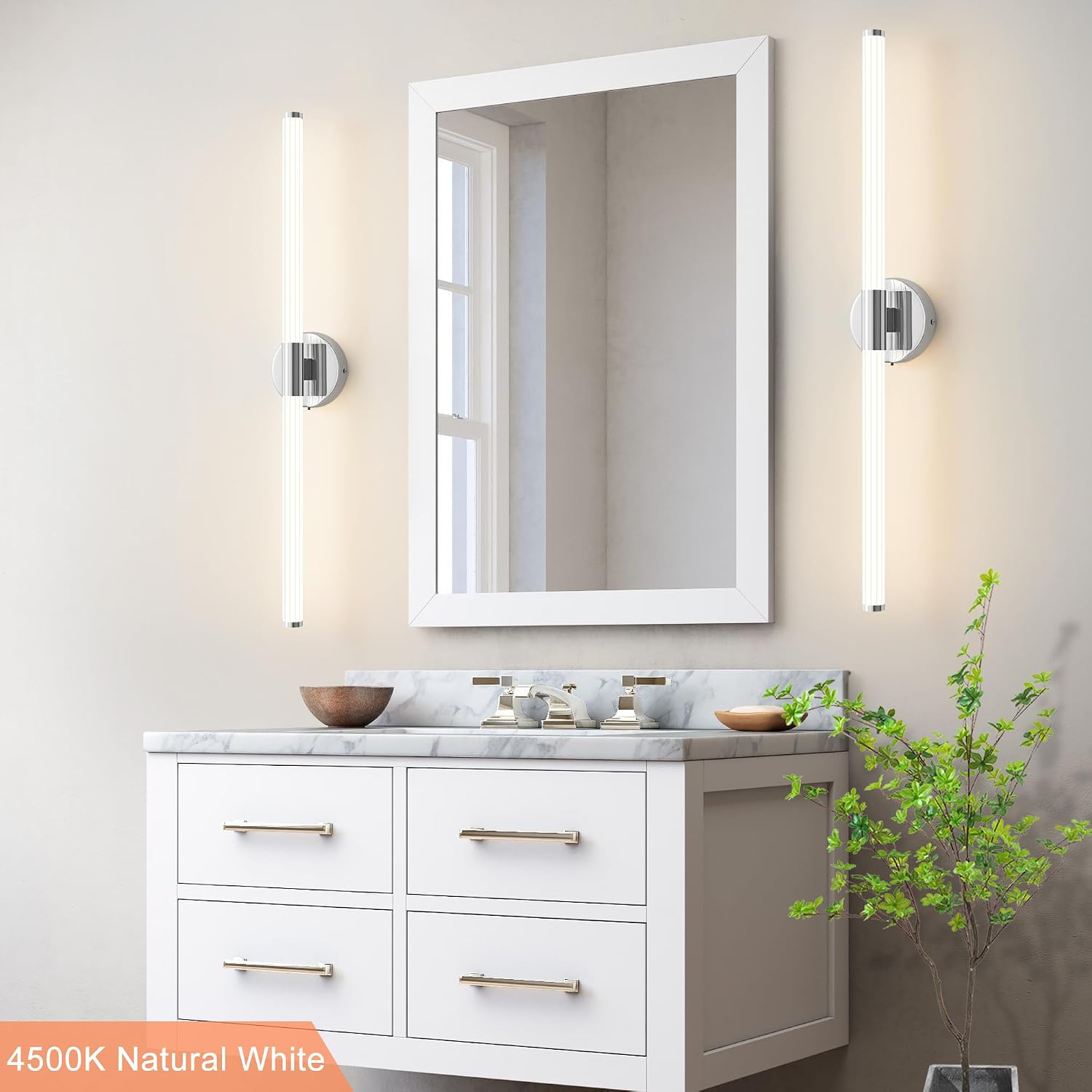 Bathroom Wall Sconces Set of 2 Hardwired Dimmable 5CCT LED Bathroom Light Fixtures Over Mirror 360° Full Lighting 31' Long Vanity Light Bar Modern Chrome Wall Sconce for Bedroom Living Room