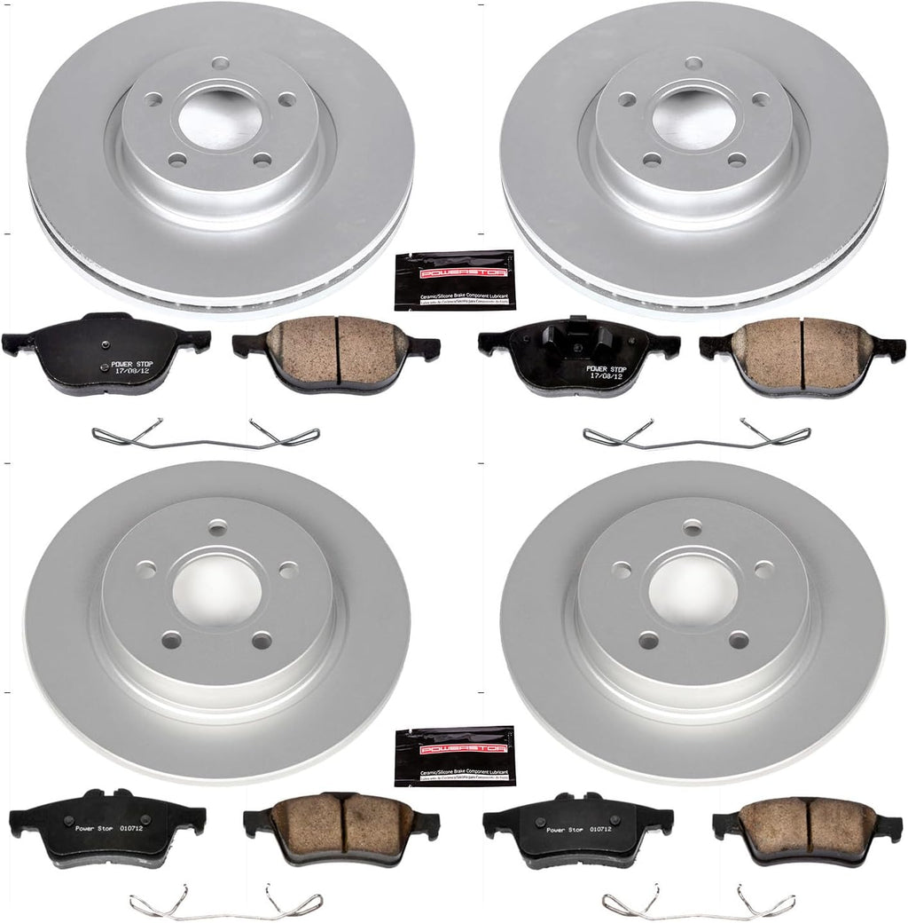 PowerStop Front and Rear Brake Kit for Volvo C30 2008-13 |C70 2006-13 |S40 2006-11 |V50 2006-11 - Fully-Coated Disc Rotors with Z23 Carbon-Fiber Ceramic Brake Pads Upgrade, CRK4051