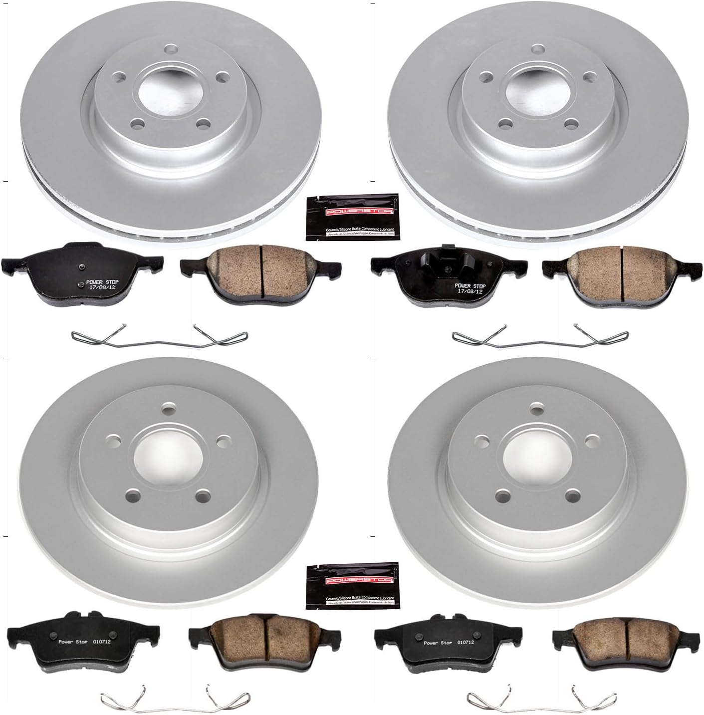 PowerStop Front and Rear Brake Kit for Volvo C30 2008-13 |C70 2006-13 |S40 2006-11 |V50 2006-11 - Fully-Coated Disc Rotors with Z23 Carbon-Fiber Ceramic Brake Pads Upgrade, CRK4051