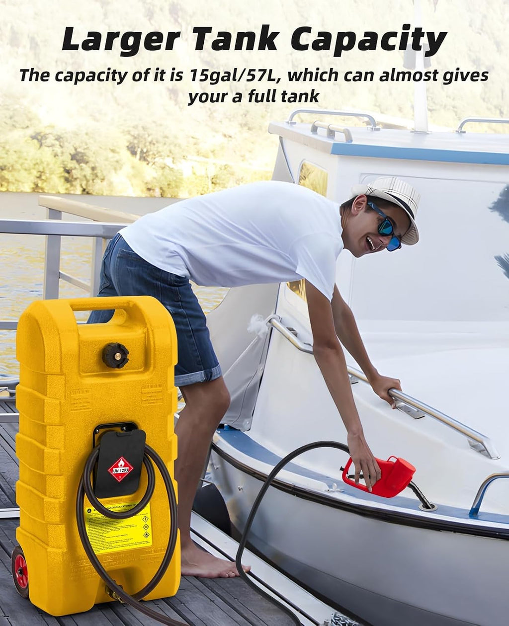 15 Gallon Gas Can, Portable Fuel Tank With Pump, Fuel Transfer Tank, Portable Gasoline Tank On Wheels With Le Fluid Transfer Siphon Pump and 10-Inch Hose for Cars, Boats, Lawnmowers, ATVs