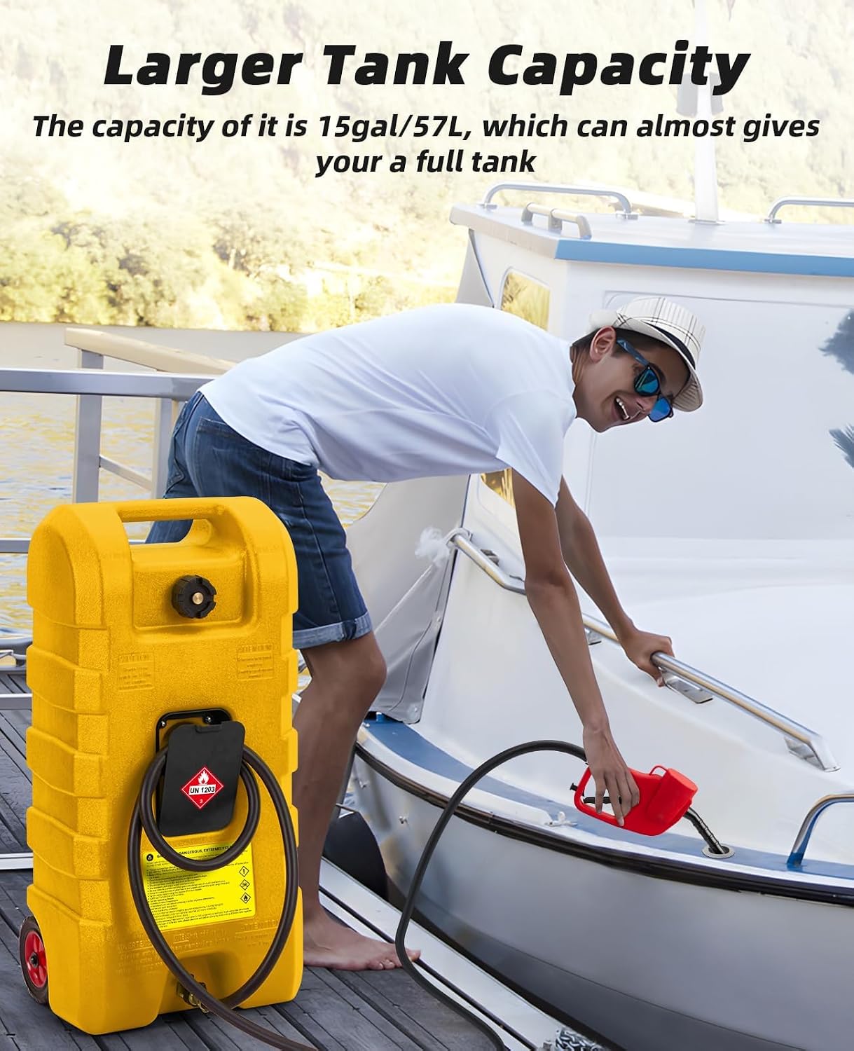 15 Gallon Gas Can, Portable Fuel Tank With Pump, Fuel Transfer Tank, Portable Gasoline Tank On Wheels With Le Fluid Transfer Siphon Pump and 10-Inch Hose for Cars, Boats, Lawnmowers, ATVs