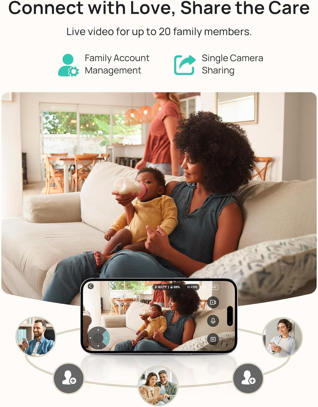 Dr.Care LumiView Smart WiFi Baby Monitor with Clip Mount - 5' 1080P FHD & 2K Camera App Control, Privacy Mode, 5000mAh Removable Battery, Cry & Motion Alerts, HD Night Vision, RGB Night Light