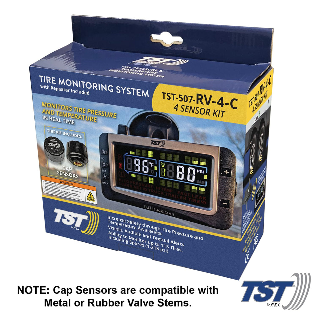 TST 507 Series TPMS - RV Tire Pressure Monitoring System with 4 Cap Sensors & Color Display Monitor for Travel Trailers, Campers and Motorhomes