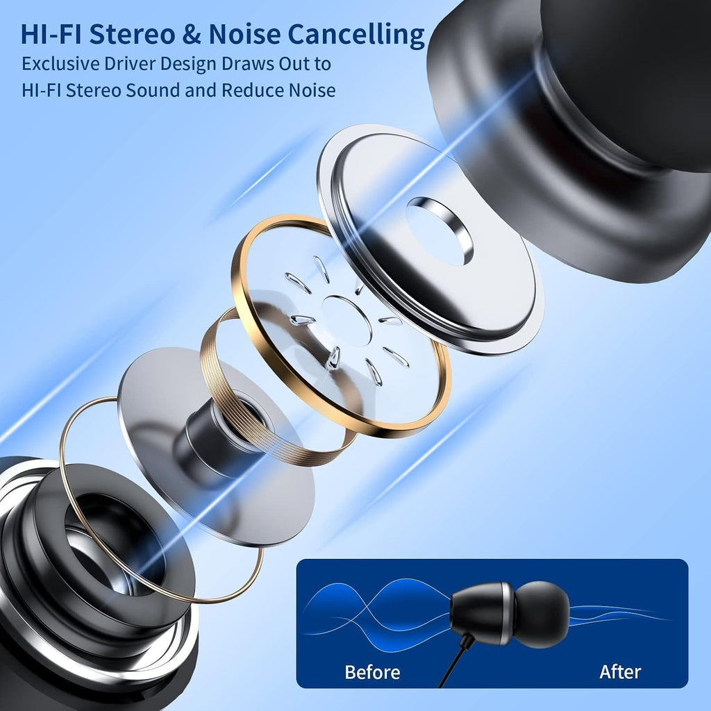 Neckband Bluetooth Headphones, 16H Battery with Auto-Retractable in-Ear Earbuds, HiFi Stereo Sound & Hybrid Active Noise Cancelling for Sports, Gym, Running, Workout, Hands-Free Calling