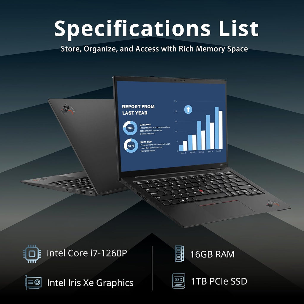 Lenovo 2022 Thinkpad X1 Carbon Gen 10 14.0' WUXGA Touchscreen Business Laptop, Intel Core i7-1260P, 16GB RAM, 1TB PCIe SSD, Intel Iris Xe Graphics, Win 11 Pro, Black, 32GB Hotface USB Card