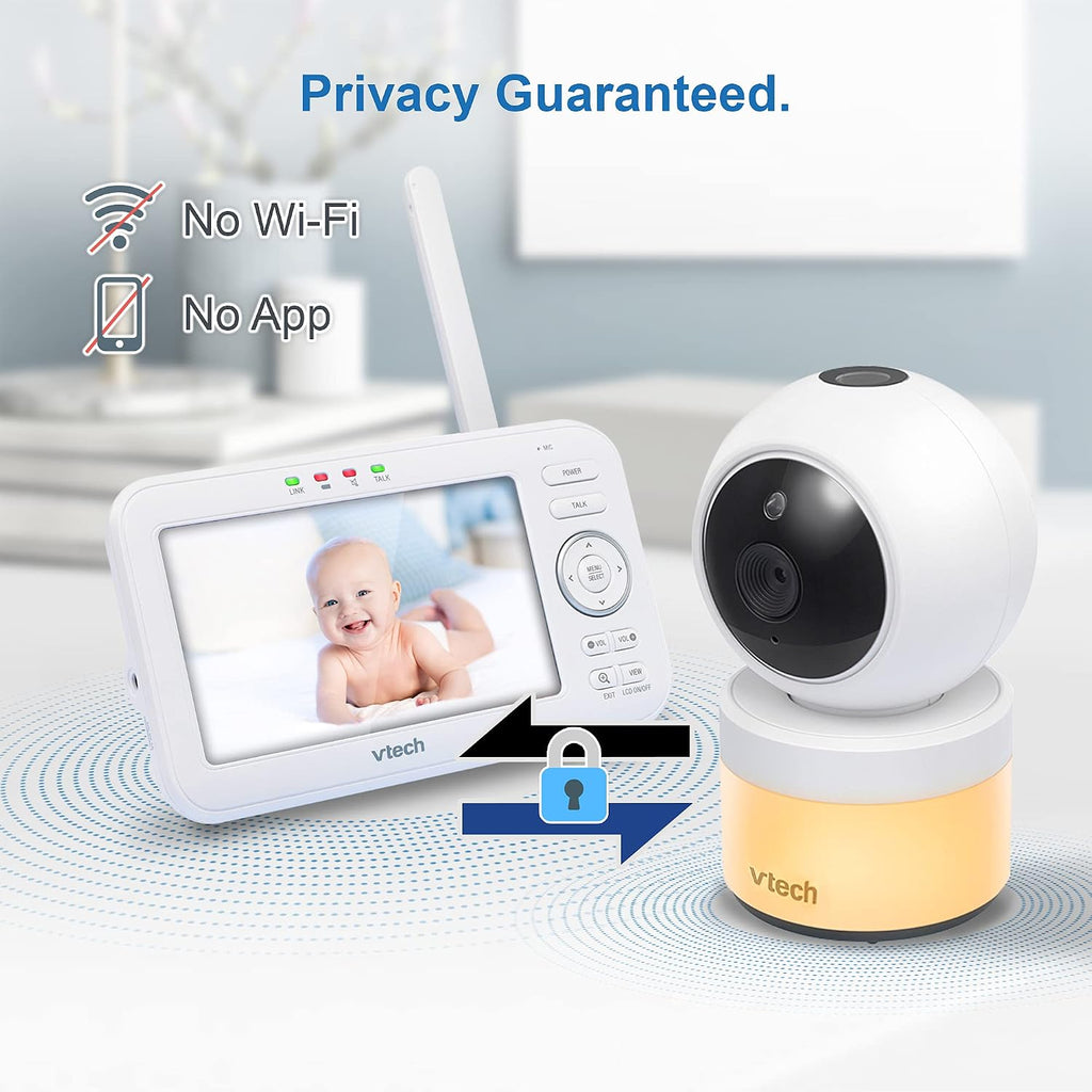VTech VM5463-2 Upgraded Video Baby Monitor with 2 Cameras – 5' HD Screen, 12-Hour Battery, Pan Tilt Zoom, Ceiling Star Projector Night Light, 2-Way Audio, Non-WiFi Secure, No App Needed