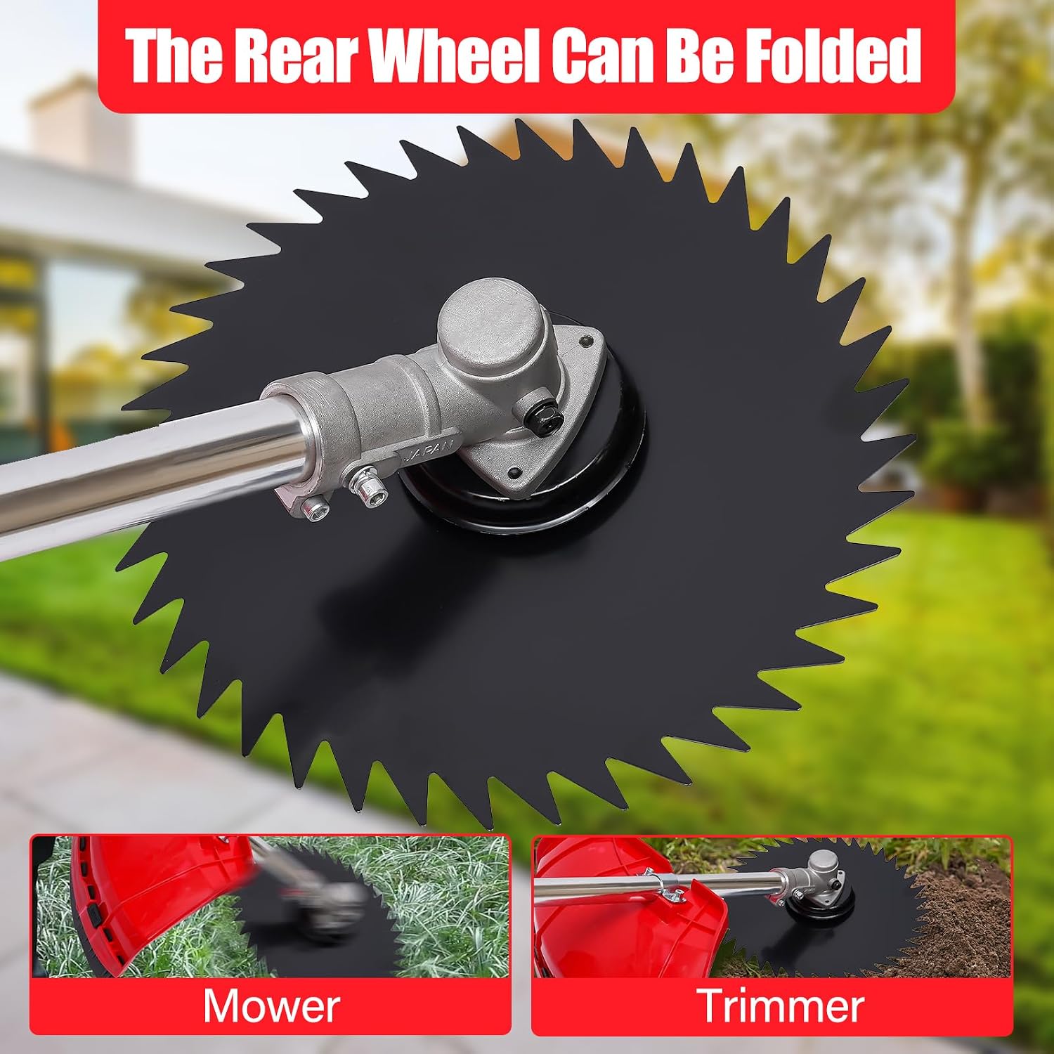 Walk Behind Weed Wacker, 2 Stroke 49 CC Gasoline Weed Eater, 6500-7000R/Min Hand Push String Trimmer with 0.95L Fuel Tank, Foldable Rear Wheel for Mountains, Hills, Plains, Orchards Etc
