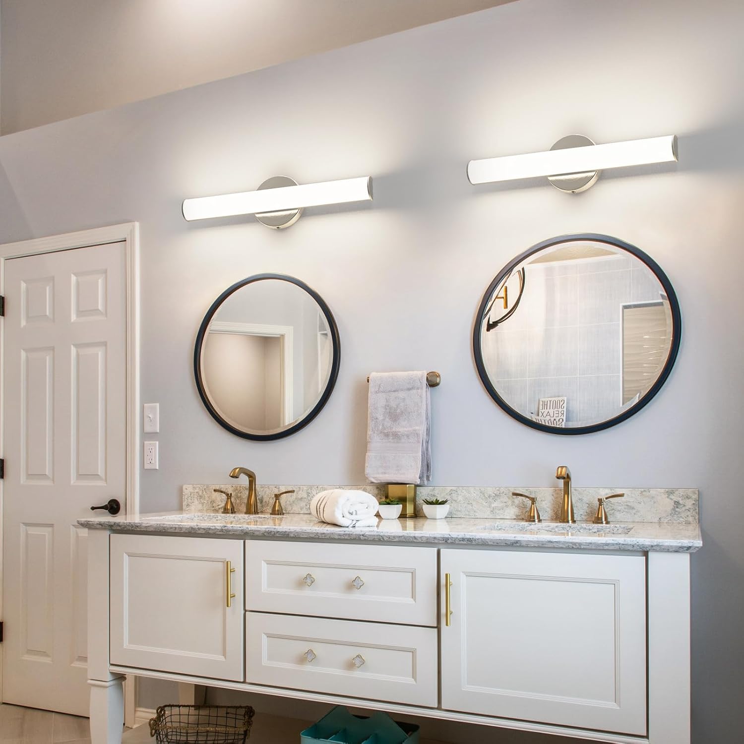 OOWOLF 4 Pack LED Vanity Light Bar for Bathroom, Dimmable Bathroom Light Fixtures 17.3inch 12W 1200LM Over Mirror Lighting Fixture Wall Sconce Modern Vanity Lighting 4000K Brushed Nickel
