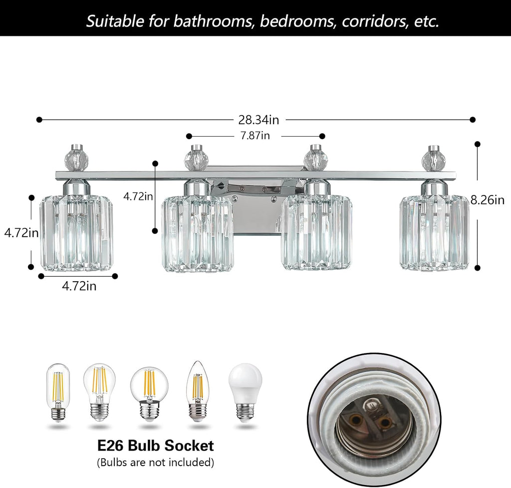 Bathroom Vanity Lights 4-Light Chrome Modern Crystal Vanity Light Fixtures Over Mirror Crystal Bathroom Vanity Lighting Fixtures