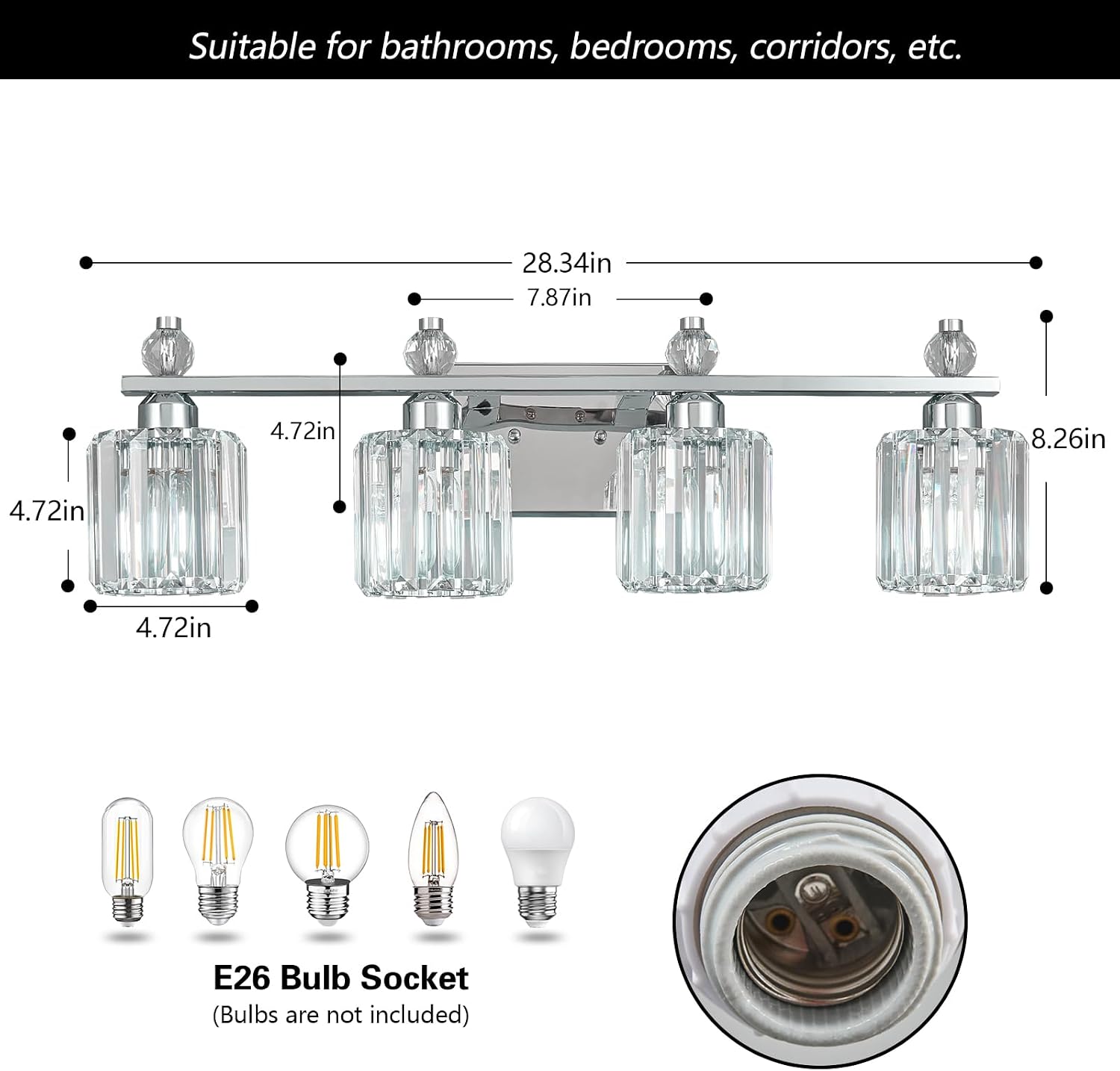 Bathroom Vanity Lights 4-Light Chrome Modern Crystal Vanity Light Fixtures Over Mirror Crystal Bathroom Vanity Lighting Fixtures