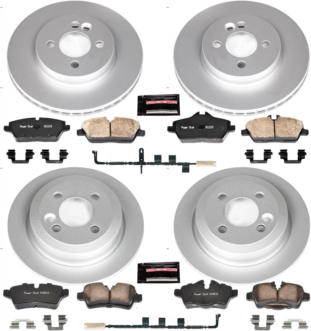 PowerStop Front and Rear Brake Kit for Mini Cooper 2007-10 - Fully-Coated Disc Rotors with Z23 Carbon-Fiber Ceramic Brake Pads Upgrade, CRK6298
