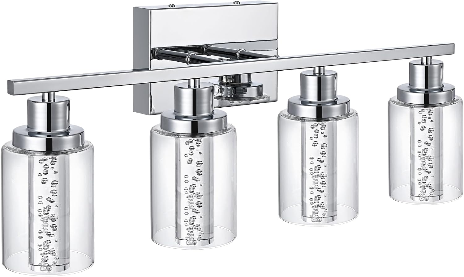MELUCEE 5 Color Dimmable LED Bathroom Light Fixtures 4 Light Chrome Vanity Lights Bathroom Lights Over Mirror Wall Light Fixtures with Crystal Bubble Clear Glass Shade, Built-in LED Chips