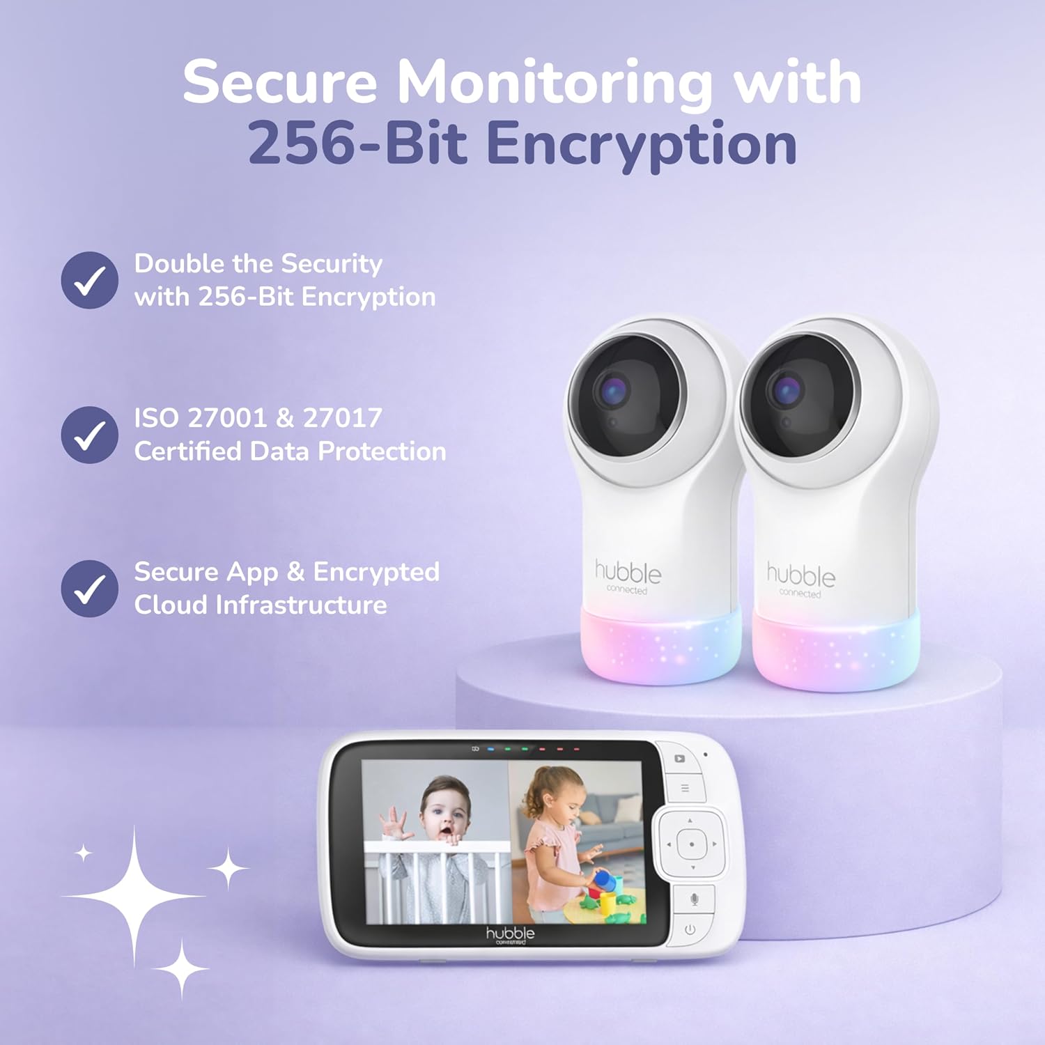 HUBBLE CONNECTED Nursery Pal Glow+ Twin — 7-in-1 Baby Monitor with Camera and Audio, 7-Color Night Light, Sleep Trainer, Secure Remote Access, with 2X Full HD Baby Monitor Cameras and 5' Parent Unit