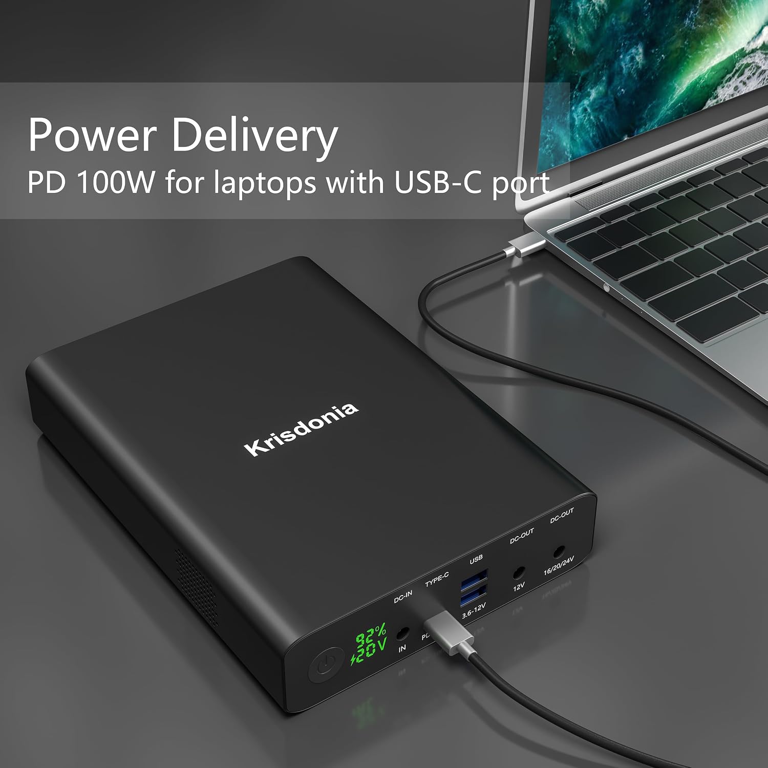 100W USB-C PD Power Bank, 64000mAh Portable Charger Battery Pack [PD 3.0 USB-C 100W + DC 12/16/20/24V + Quick Charge QC 3.0 Dual Ports] for Laptop, Tablet, Smartphone, Projector and More