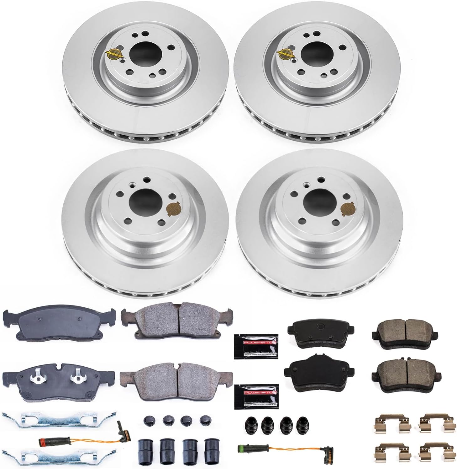 PowerStop Front and Rear Brake Kit for Mercedes-Benz GL350 2013-16 |GL450 2014-16 |GLS350d 2017 |GLS450 2017-19 - Fully-Coated Disc Rotors with Z23 Carbon-Fiber Ceramic Brake Pads Upgrade, CRK7445