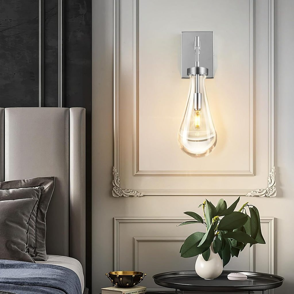 Raindrop Wall Sconces Chrome Sconces Wall Decor Modern Wall Lighting Glass Bathroom Sconces Indoor Vanity Light Wall Lamp for Bedroom Living Room Stair (1 Pack)