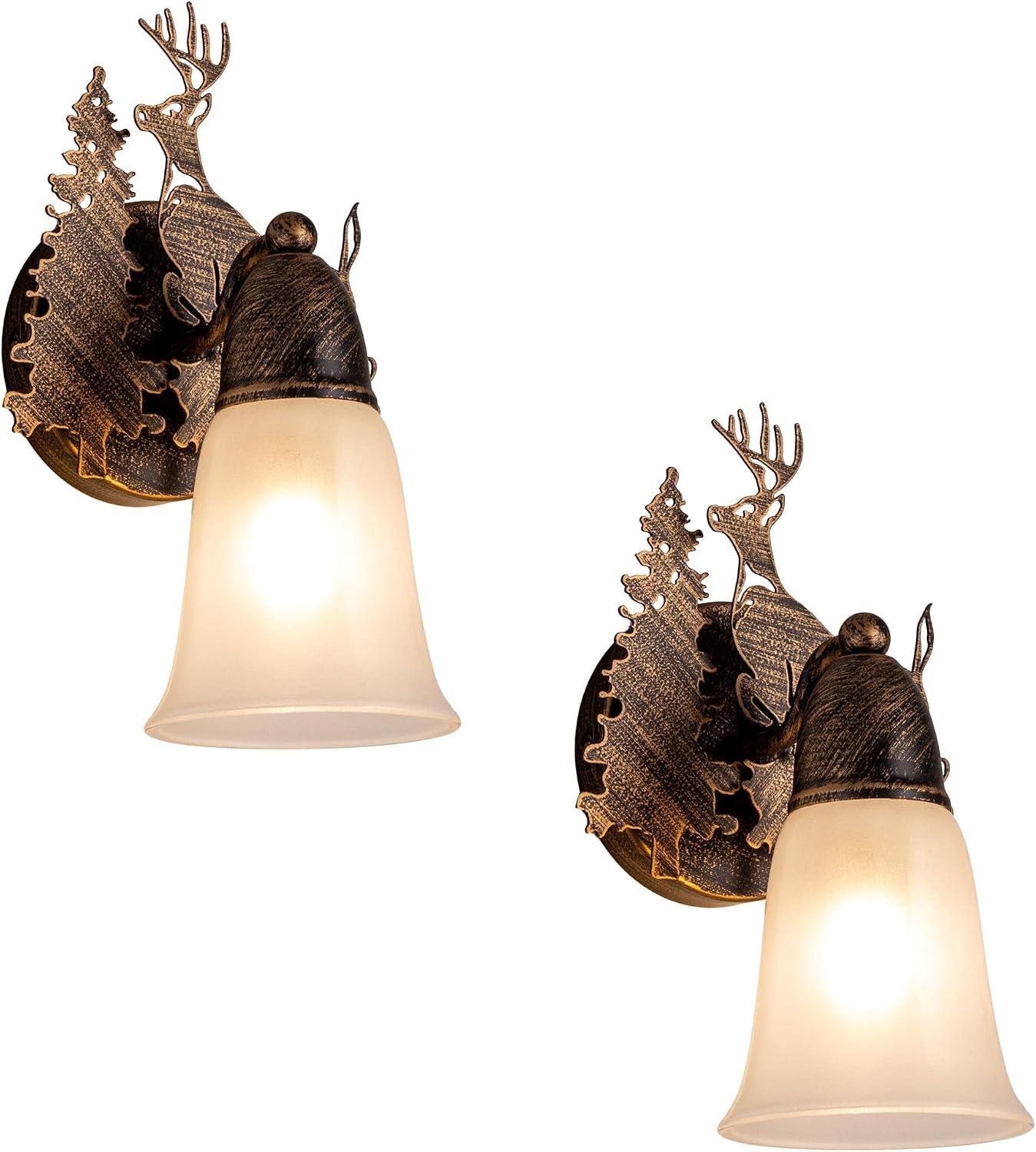 TOCHIC Rustic Wall Sconce 2-Pack, Vintage Farmhouse Wall Light Fixtures, Western Moose Sconces Wall Mounted Bathroom Vanity Light for Mirror Cabinets Living Room Dining Room Porch Corridor Staircase