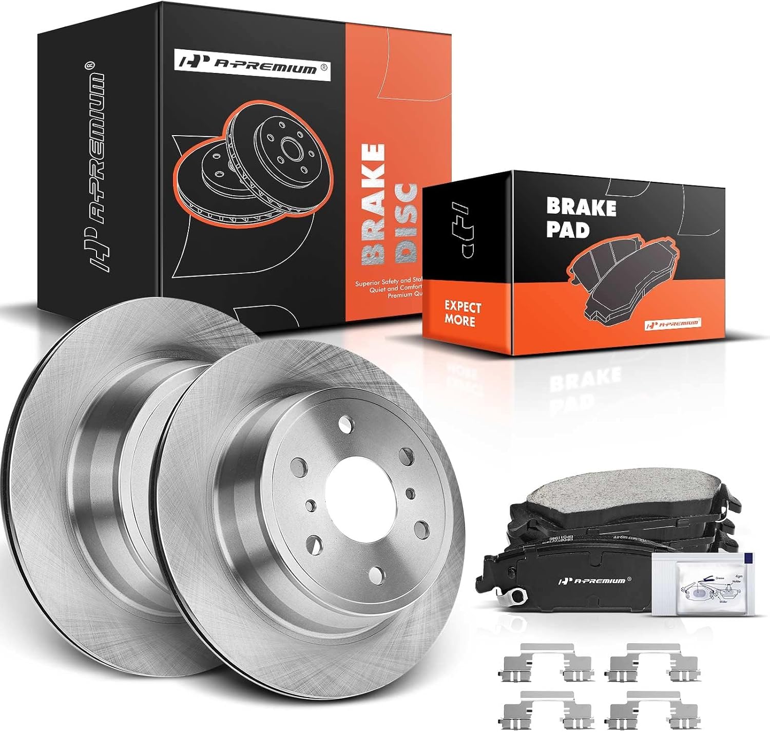 A-Premium 13.58 inch (345mm) Rear Vented Disc Brake Rotors + Ceramic Pads kit Compatible with Select Chevy, Cadillac and GMC Models - Escalade, Silverado 1500, Suburban 1500, Sierra 1500, Yukon