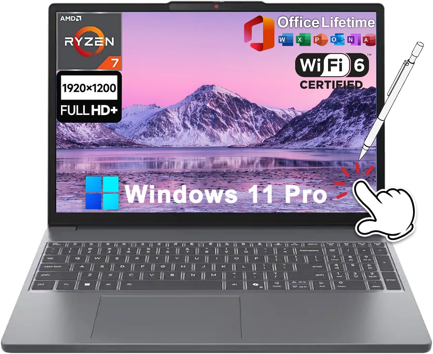 Lenovo IdeaPad Slim 3 Copilot AI Business Laptop, Lifetime MS Office, 15.3' FHD+ WUXGA IPS Touchscreen, AMD 8-core Ryzen 7 170, 16GB DDR5 RAM 512GB PCIe SSD, Wi-Fi 6, Windows 11 Pro, w/Accessory